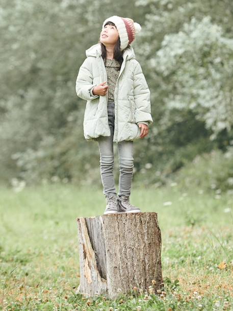 Fille-Manteau, veste-Doudoune longue à capuche fille doublée sherpa