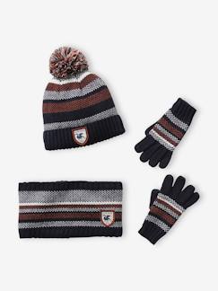 Ensemble garçon bonnet + snood + gants rayés  - vertbaudet enfant