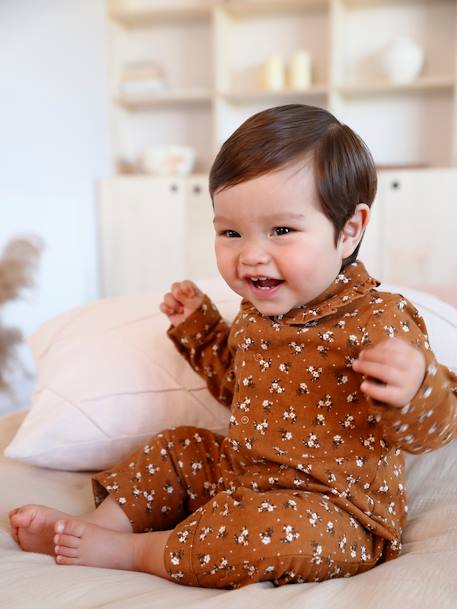 Dors-bien bébé fille en coton ouverture devant caramel imprimé+vieux rose 1 - vertbaudet enfant 