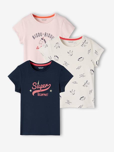 Fille-T-shirt, sous-pull-T-shirt-Lot de 3 t-shirts Basics détails irisés fille