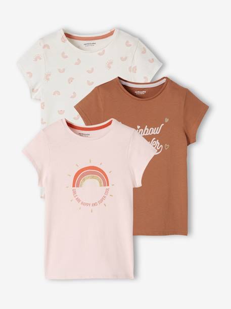 Fille-T-shirt, sous-pull-Lot de 3 t-shirts Basics détails irisés fille