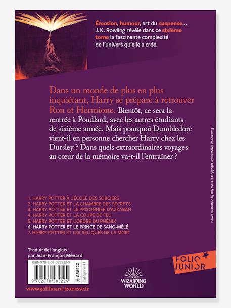 Harry Potter et le Prince de Sang-Mêlé -T6 - GALLIMARD JEUNESSE violet 2 - vertbaudet enfant 