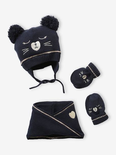 Bébé-Accessoires-Bonnet, écharpe, gants-Ensemble en maille jacquard bonnet + snood + moufles bébé fille