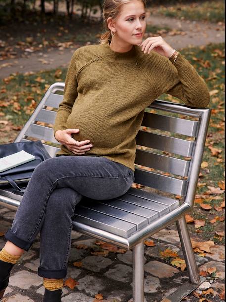 Pull maille perlée grossesse et allaitement Rayé noir et beige+Vert olive 11 - vertbaudet enfant 