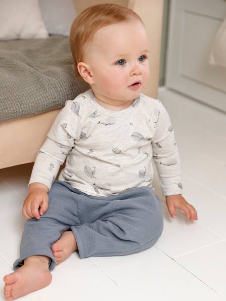 Pantalon en gaze de coton bébé doublure rayée naissance bleu gris 2 - vertbaudet enfant 