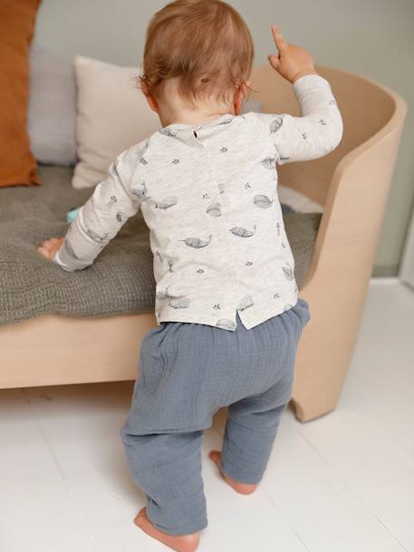 Pantalon en gaze de coton bébé doublure rayée naissance bleu gris 3 - vertbaudet enfant 