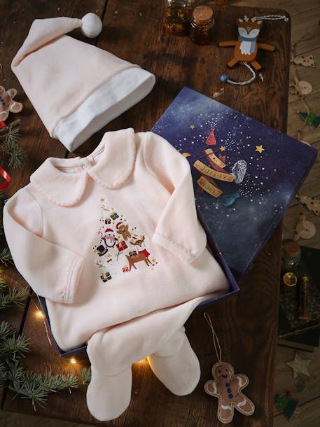 Dors-bien bébé fille Noël et bonnet en velours rose pâle 2 - vertbaudet enfant 