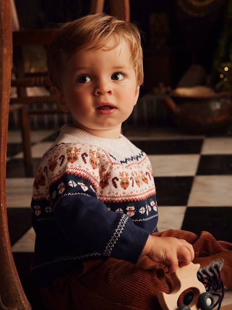 Pull jacquard de Noël bébé marine 1 - vertbaudet enfant 