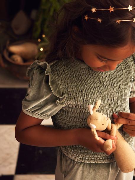 Combinaison à smocks en velours pailleté fille vert sauge 6 - vertbaudet enfant 