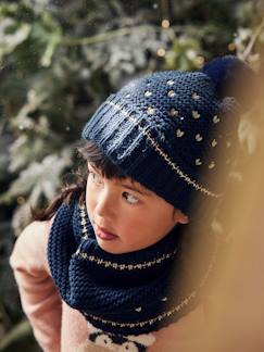 -Ensemble bonnet + snood + gants coeurs fille