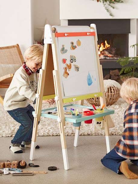 Tableau pliable et réglable en hauteur 3 en 1 en bois FSC® multicolore+Rose 1 - vertbaudet enfant 