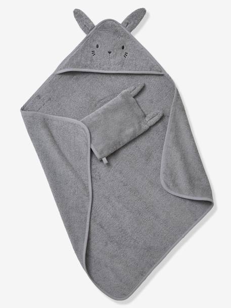 Cape de bain + gant en coton bio* amande+anthracite+blanc 11 - vertbaudet enfant 