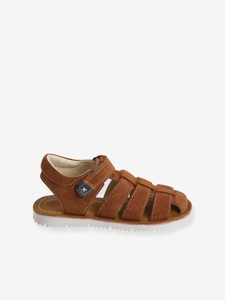 Sandales cuir scratchées garçon blue+camel 11 - vertbaudet enfant 