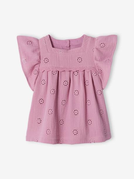 Blouse en gaze de coton brodée fleurs fille écru+mauve 5 - vertbaudet enfant 