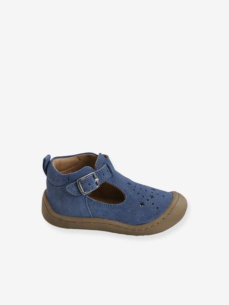 Salomés cuir souple bébé 4 pattes bleu jean 2 - vertbaudet enfant 