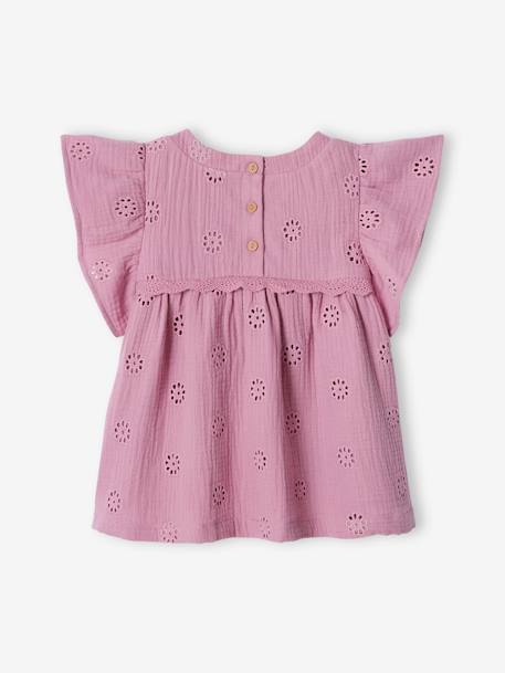 Blouse en gaze de coton brodée fleurs fille écru+mauve 6 - vertbaudet enfant 