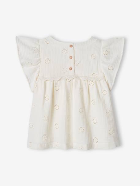 Blouse en gaze de coton brodée fleurs fille écru+mauve 2 - vertbaudet enfant 