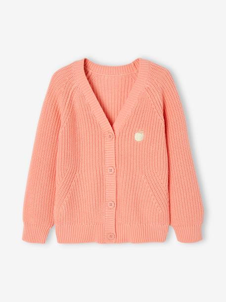 Gilet maille perlée fille corail+jaune pâle+vert sauge 1 - vertbaudet enfant 