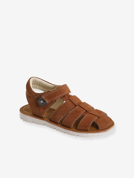 Sandales cuir scratchées garçon blue+camel 10 - vertbaudet enfant 