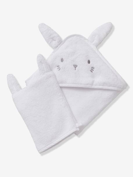 Cape de bain + gant en coton bio* amande+blanc 10 - vertbaudet enfant 