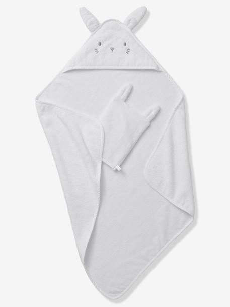 Cape de bain + gant en coton bio* amande+blanc 11 - vertbaudet enfant 