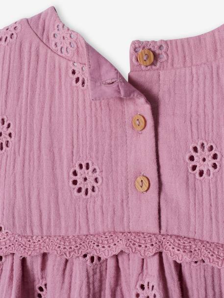 Blouse en gaze de coton brodée fleurs fille écru+mauve 8 - vertbaudet enfant 