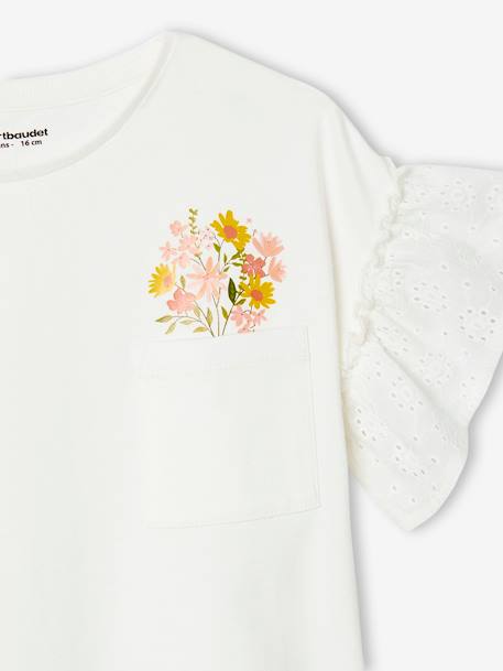 T-shirt manches à volants en broderie anglaise fille écru+pêche 3 - vertbaudet enfant 