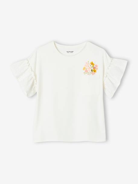 Fille-T-shirt, sous-pull-T-shirt manches à volants en broderie anglaise fille