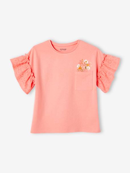 T-shirt manches à volants en broderie anglaise fille écru+pêche 5 - vertbaudet enfant 