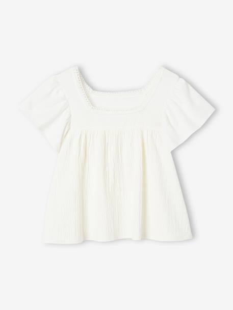 T-shirt blouse bi-matière fille écru 2 - vertbaudet enfant 