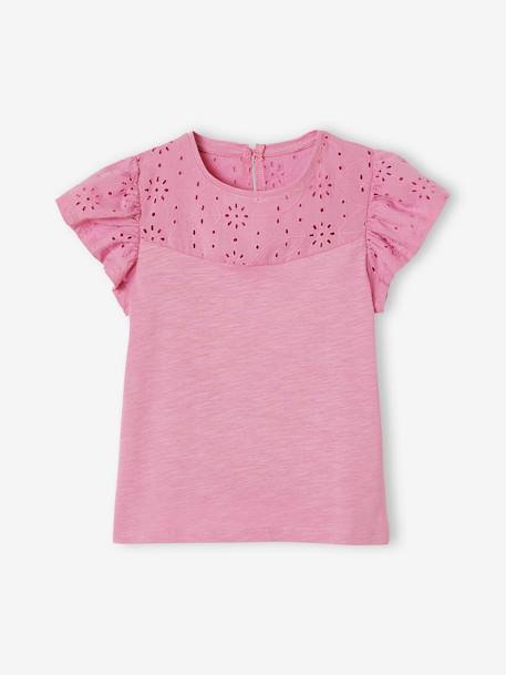 T-shirt fille avec détails broderie anglaise  - vertbaudet enfant