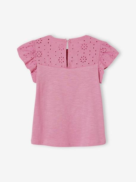 T-shirt fille avec détails broderie anglaise blanc+bleu marine+corail+fuchsia+mauve+vert pâle 19 - vertbaudet enfant 