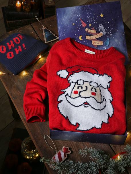 Coffret noël pull ludique et bonnet garçon rouge 2 - vertbaudet enfant 