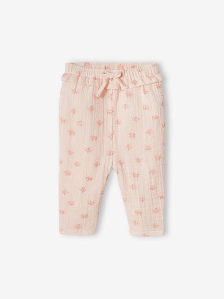 Pantalon en gaze de coton bébé bleu grisé+écru+rose pâle+vieux rose 8 - vertbaudet enfant 