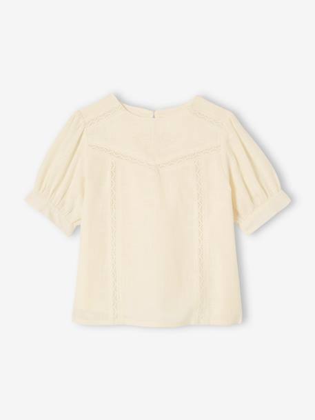 Blouse à dentelle effet lin fille écru 4 - vertbaudet enfant 