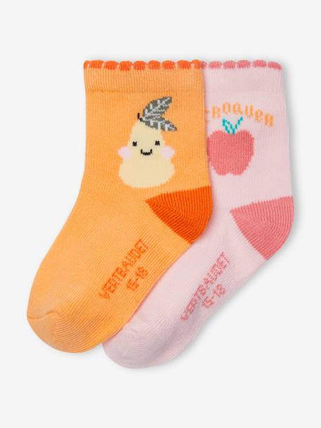 Lot de 2 paires de chaussettes 'fruits' bébé abricot 1 - vertbaudet enfant 