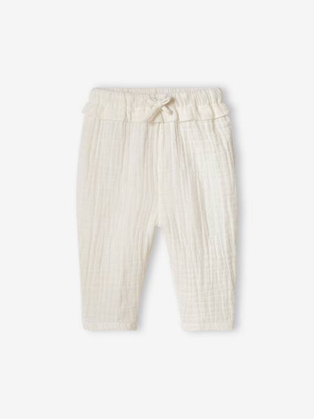 Pantalon en gaze de coton bébé bleu grisé+écru+vieux rose 4 - vertbaudet enfant 