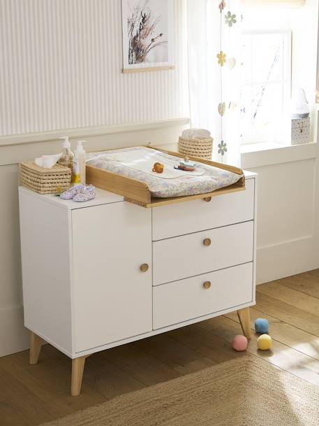 Commode Table à Langer en Bois 3 Tiroirs Couleur Bois et Blanc