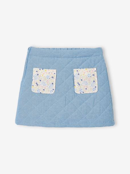 Jupe en denim matelassé fille poches imprimées fleurs double stone 3 - vertbaudet enfant 