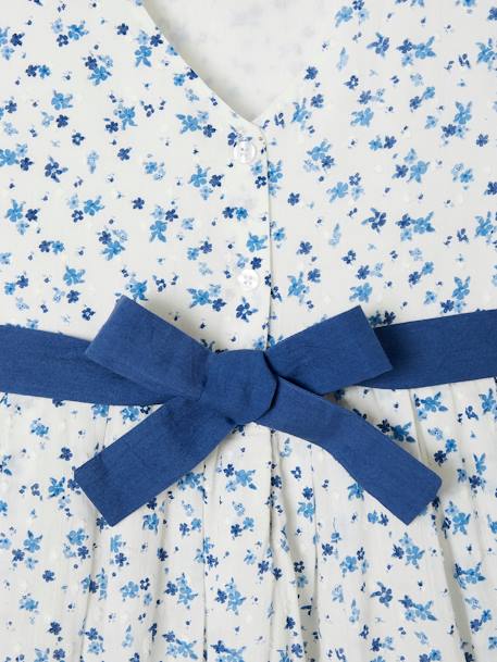 Robe de cérémonie à fleurs et plumetis fille ceinture nouée au dos écru 8 - vertbaudet enfant 