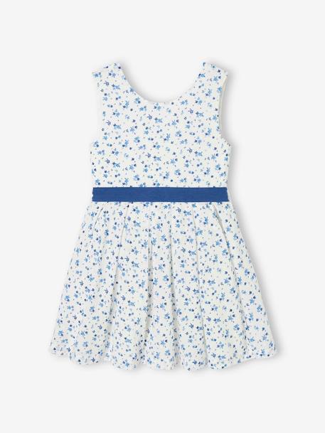 Robe de cérémonie à fleurs et plumetis fille ceinture nouée au dos écru 4 - vertbaudet enfant 