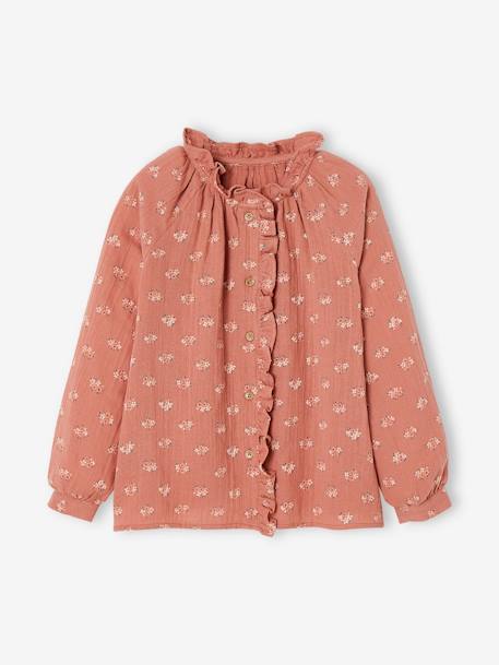 Chemise à volants en gaze de coton fille personnalisable écru+rose pâle+tomette+vert d'eau 10 - vertbaudet enfant 