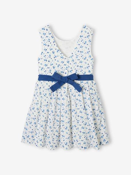 Robe de cérémonie à fleurs et plumetis fille ceinture nouée au dos écru 5 - vertbaudet enfant 