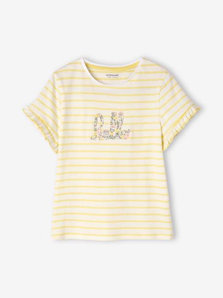 T-shirt rayé fille manches courtes volantées écru 1 - vertbaudet enfant 