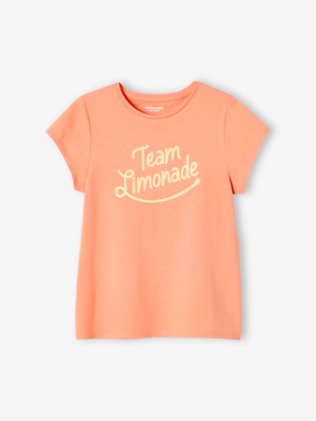 Tee-shirt à message Basics fille corail+fraise+marine+rose bonbon+rouge+vanille+vert sapin 2 - vertbaudet enfant 