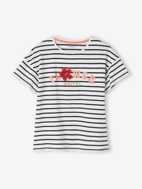 Fille-T-shirt, sous-pull-T-shirt-T-shirt fille animation relief et détails irisés fille