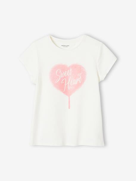 Tee-shirt à message Basics fille corail+écru+fraise+marine+rose bonbon+rouge+vanille+vert sapin 8 - vertbaudet enfant 