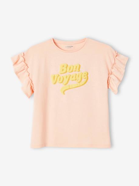 T-shirt à message en encre gonflante fille manches courtes volantées rose pâle 4 - vertbaudet enfant 
