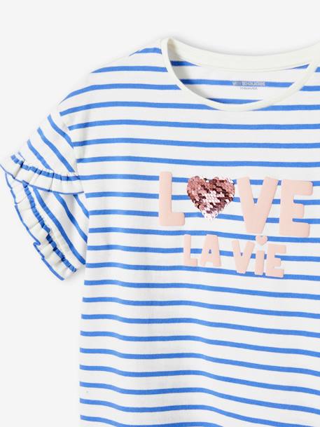 Tee-shirt rayé avec coeur en sequins fille bleu ciel+écru rayé+marine+rayé bleu 19 - vertbaudet enfant 