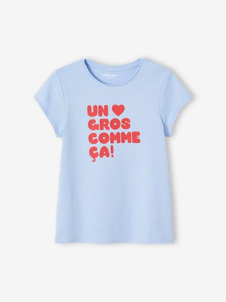 Tee-shirt à message Basics fille bleu pâle+corail+écru+fraise+marine+rose bonbon+rouge+vanille+vert sapin 1 - vertbaudet enfant 